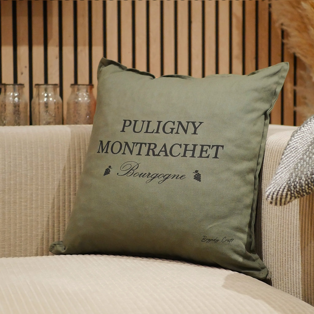 Coussin "Climats" de Bourgogne Vert olive carré