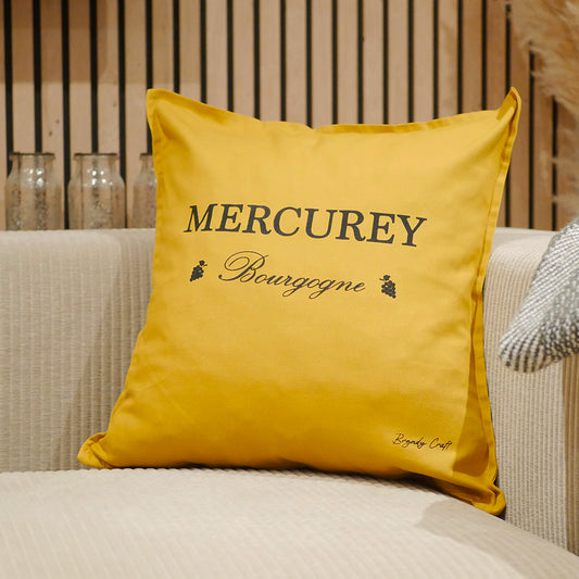 Coussin "Climats" de Bourgogne Jaune moutarde carré